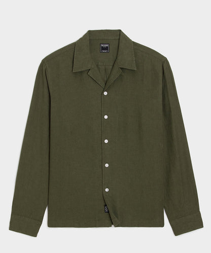 Cropped Sea Soft Irish Linen Camp Collar Shirt - Desert Olive