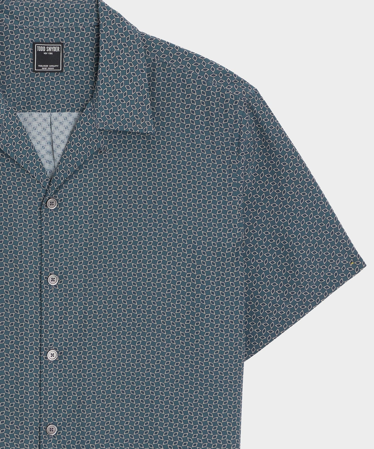 Cropped Silk Geo Camp Collar Shirt - Dark Graphite