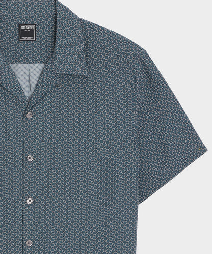 Cropped Silk Geo Camp Collar Shirt - Dark Graphite