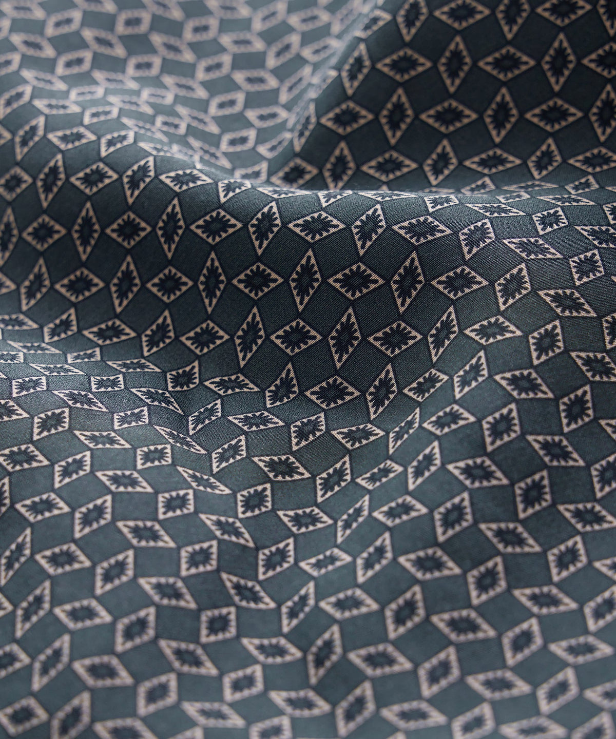 Cropped Silk Geo Camp Collar Shirt - Dark Graphite