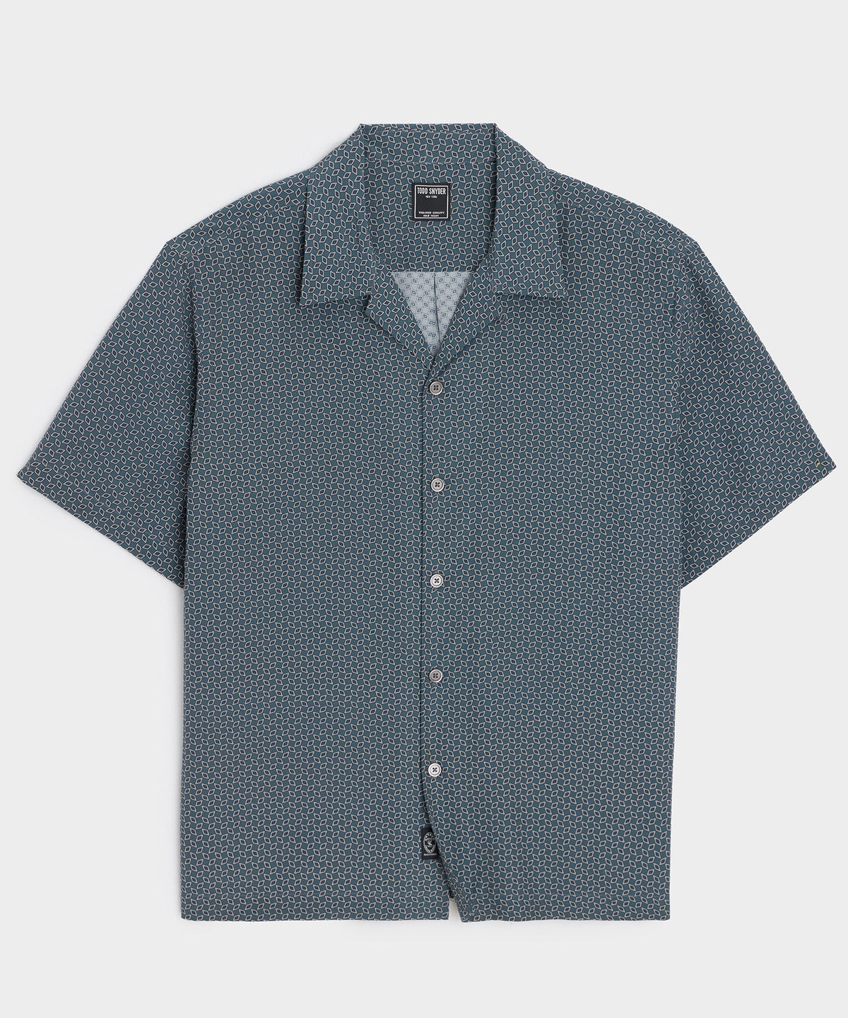Cropped Silk Geo Camp Collar Shirt - Dark Graphite