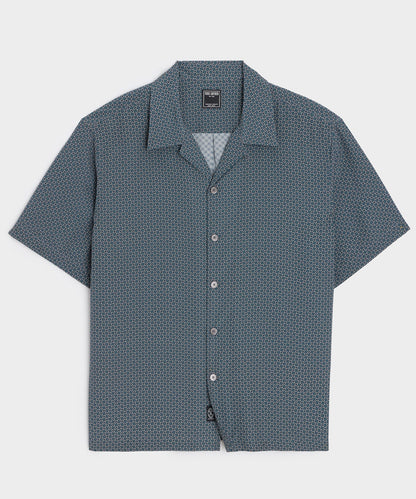 Cropped Silk Geo Camp Collar Shirt - Dark Graphite