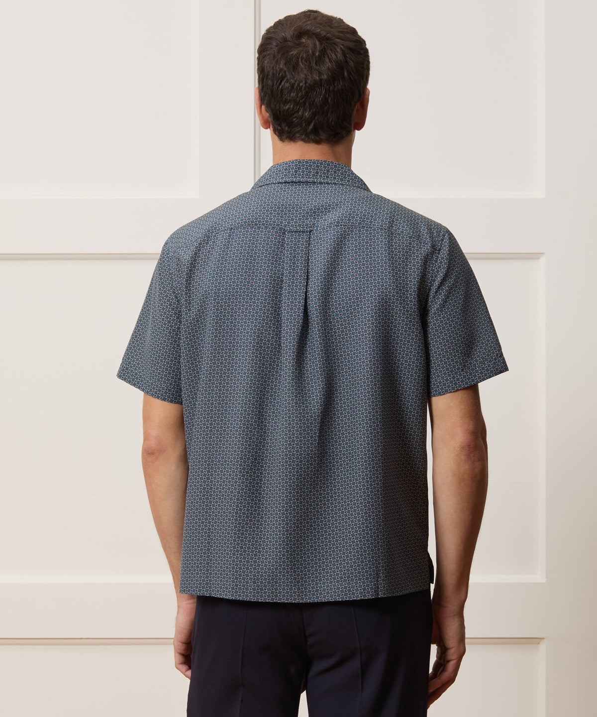 Cropped Silk Geo Camp Collar Shirt - Dark Graphite