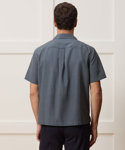 Cropped Silk Geo Camp Collar Shirt - Dark Graphite