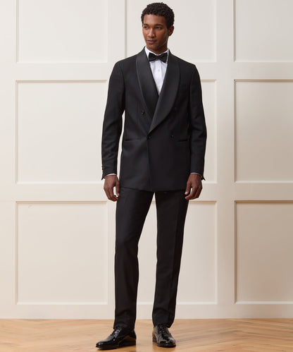 Italian Wool Double-Breasted Shawl Tuxedo Jacket - Black
