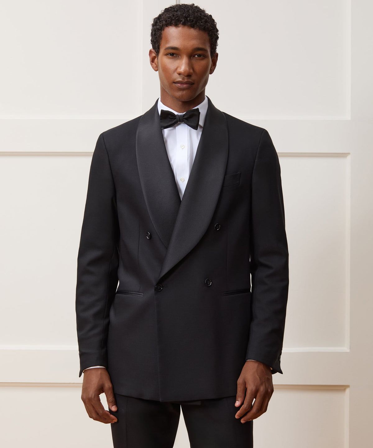 Italian Wool Double-Breasted Shawl Tuxedo Jacket - Black