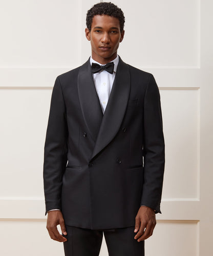 Italian Wool Double-Breasted Shawl Tuxedo Jacket - Black