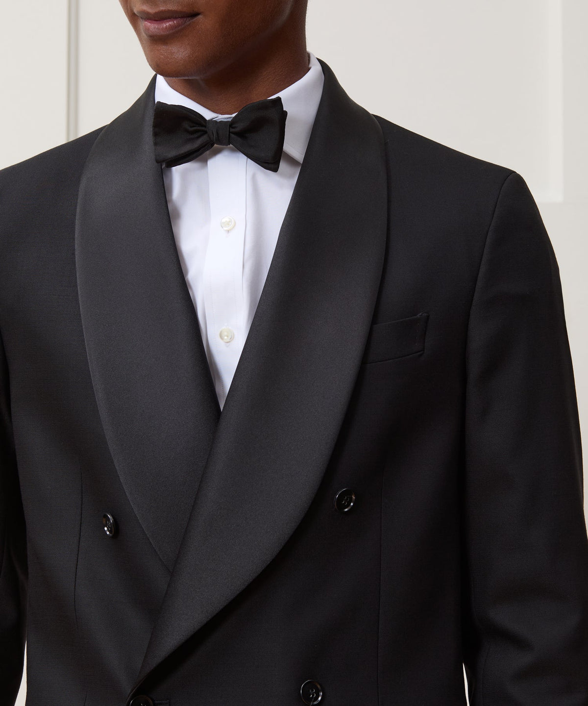 Italian Wool Double-Breasted Shawl Tuxedo Jacket - Black