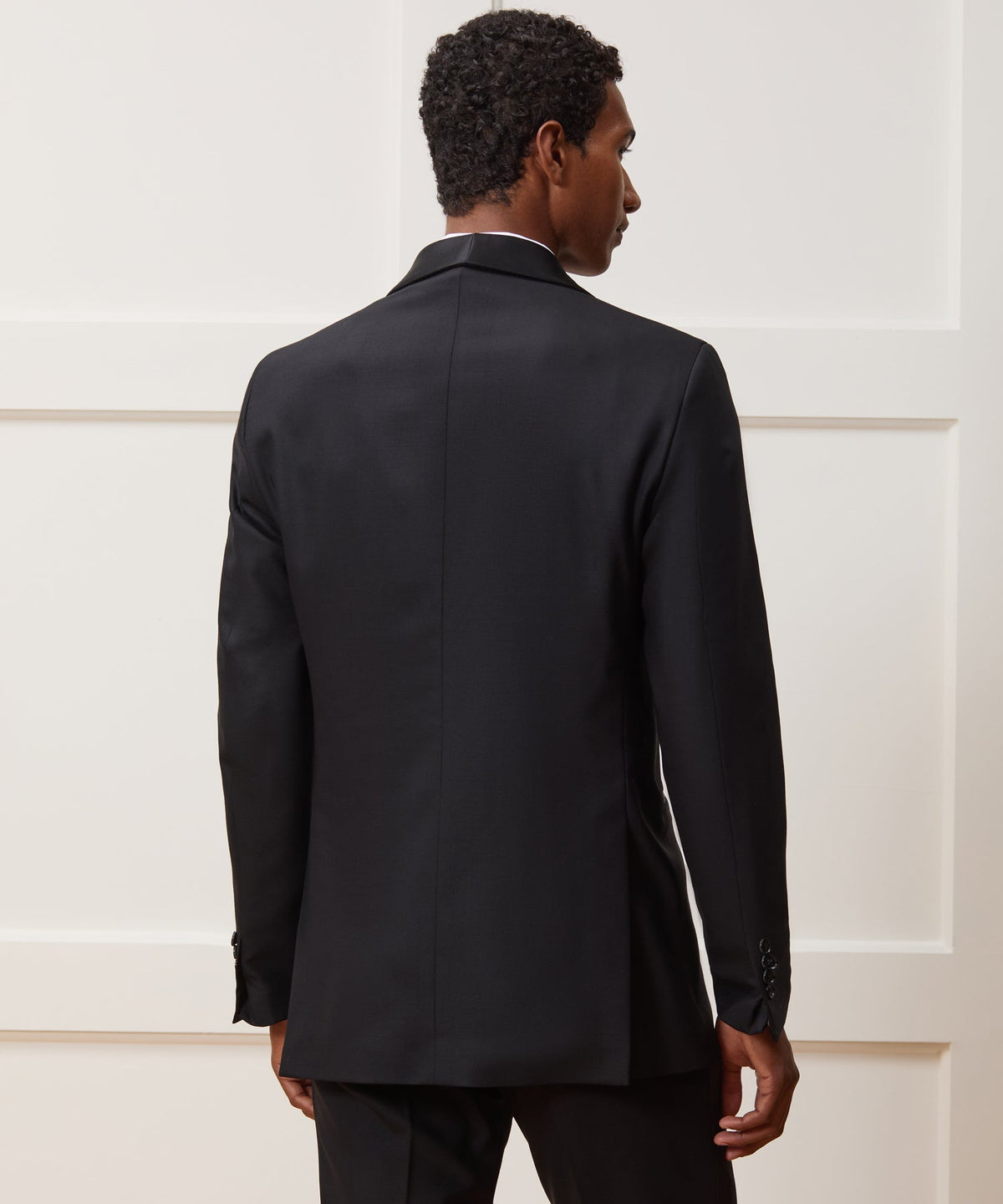Italian Wool Double-Breasted Shawl Tuxedo Jacket - Black