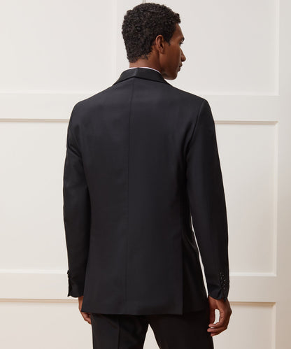 Italian Wool Double-Breasted Shawl Tuxedo Jacket - Black