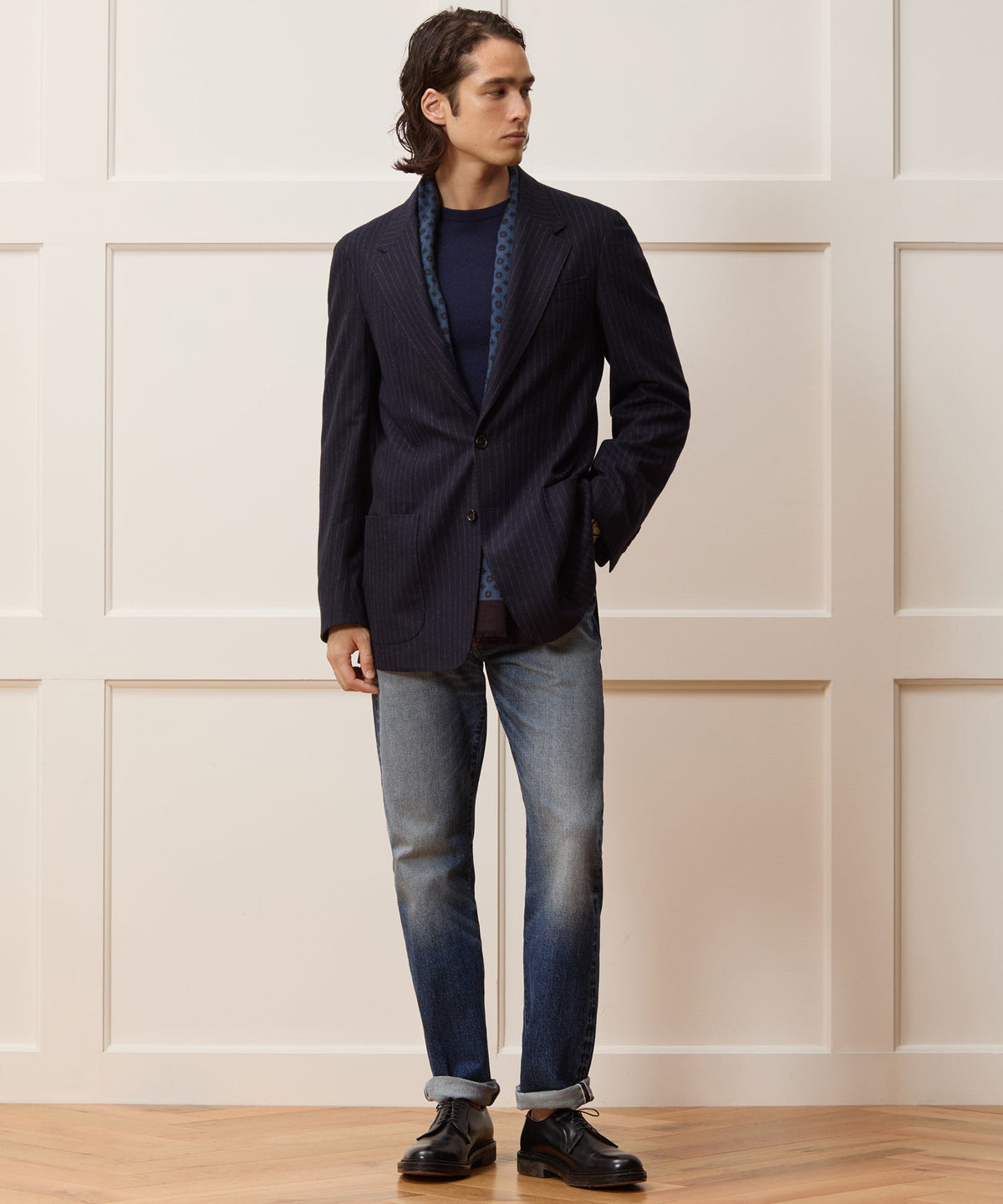 Italian Flannel Pinstripe Wythe Sport Coat - Navy