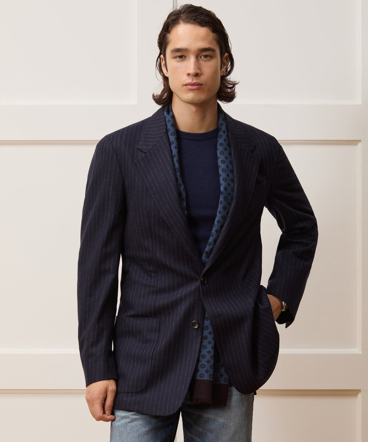 Italian Flannel Pinstripe Wythe Sport Coat - Navy