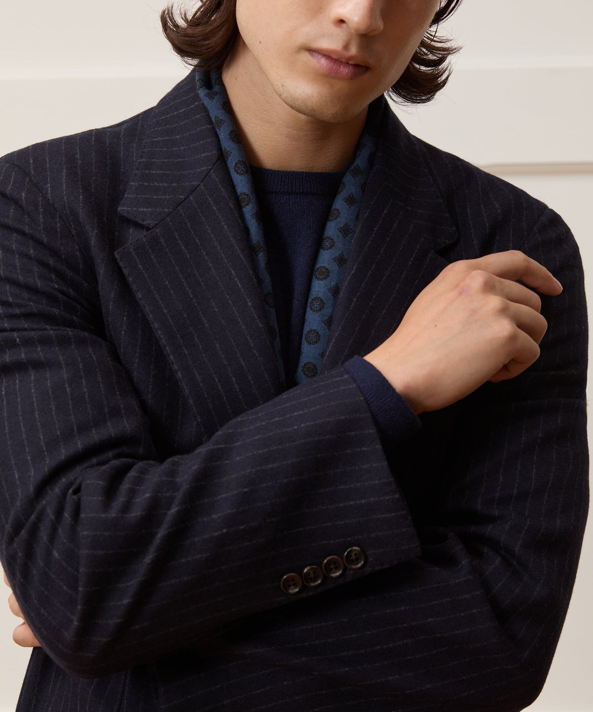 Italian Flannel Pinstripe Wythe Sport Coat - Navy