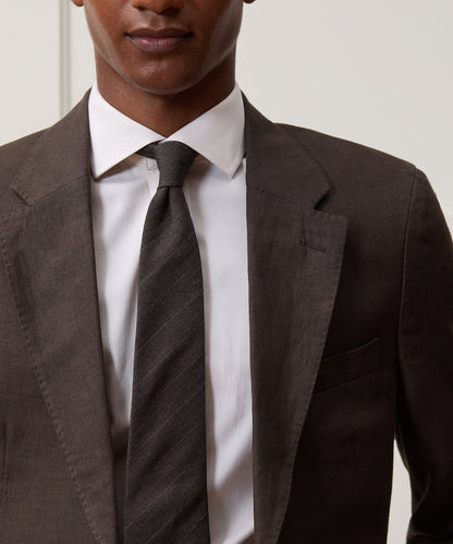 Italian Wool-Linen Stripe Tie - Brown