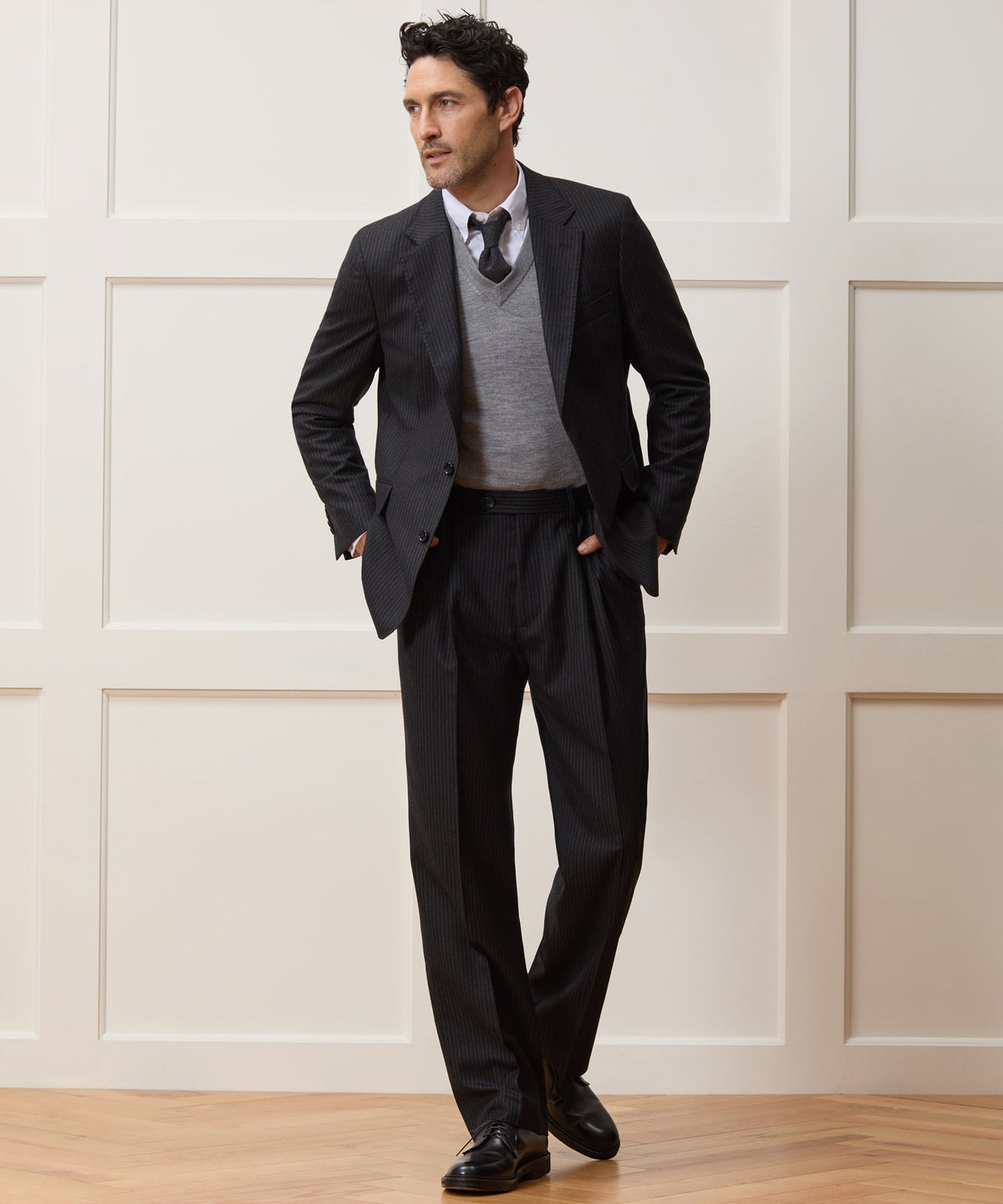 Italian Flannel Pinstripe Wythe Jacket - Black