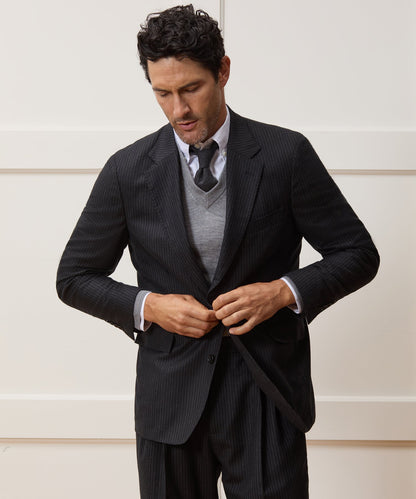 Italian Flannel Pinstripe Wythe Jacket - Black