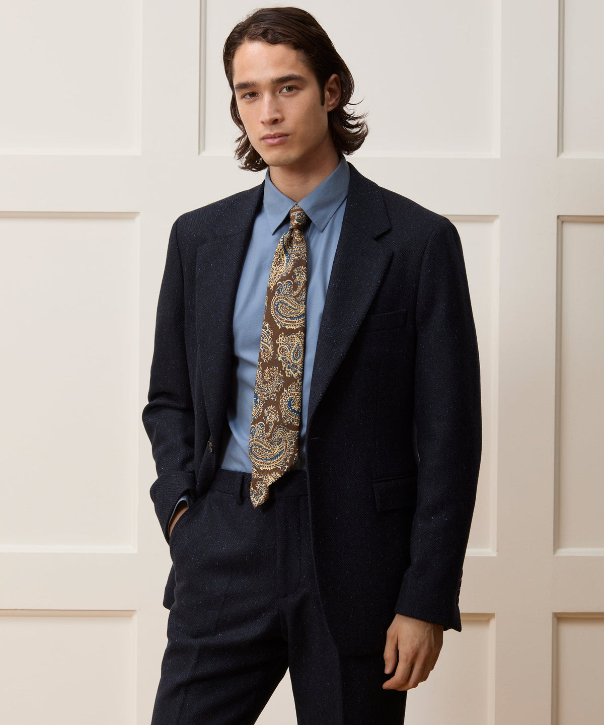 Italian Donegal Herringbone Sutton Jacket - Navy