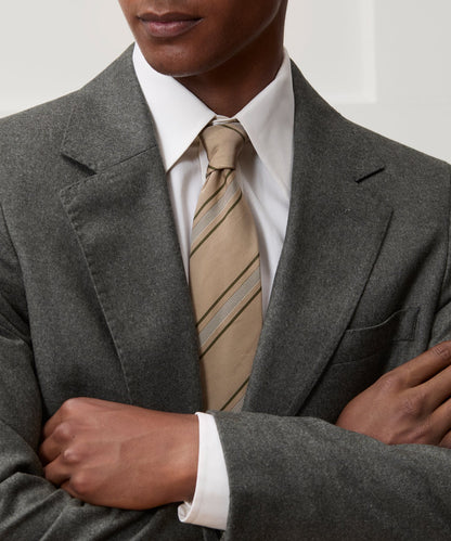 Italian Silk-Cotton Stripe Tie - Cream