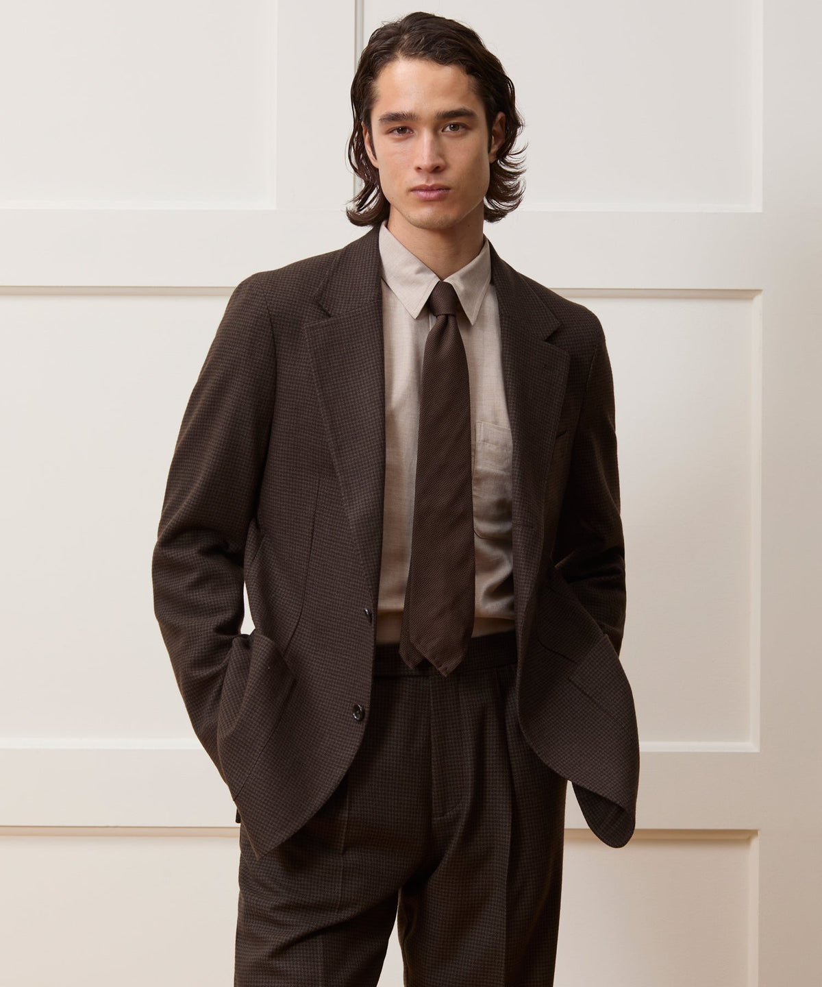 Italian Flannel Houndstooth Madison Jacket - Olive