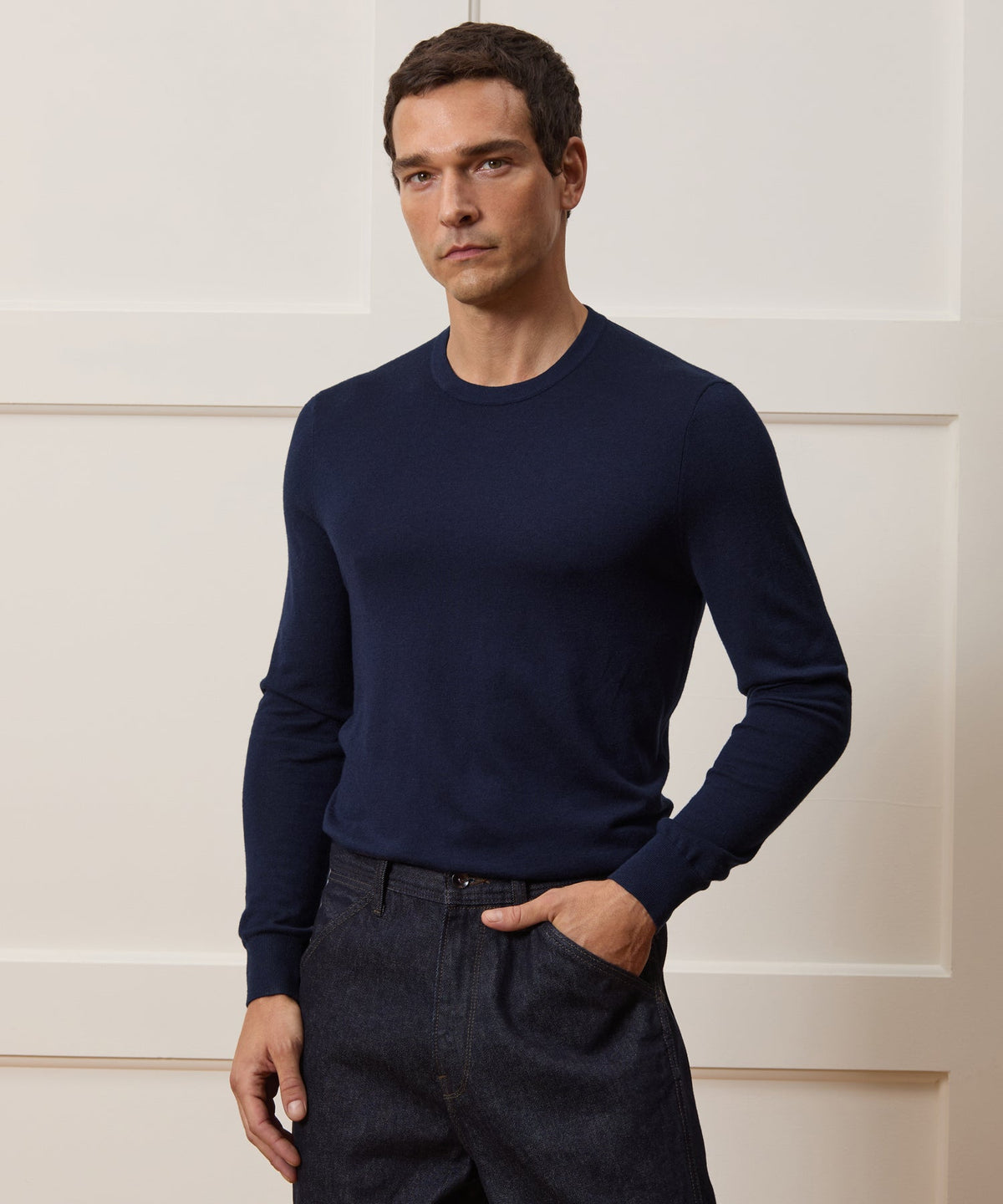 Silk-Cashmere Crewneck Sweater - Navy