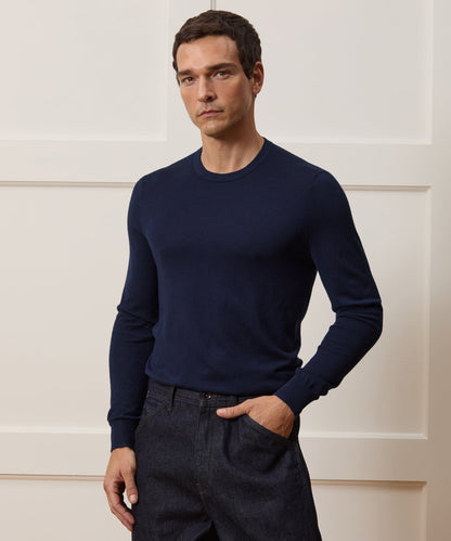 Silk-Cashmere Crewneck Sweater - Navy