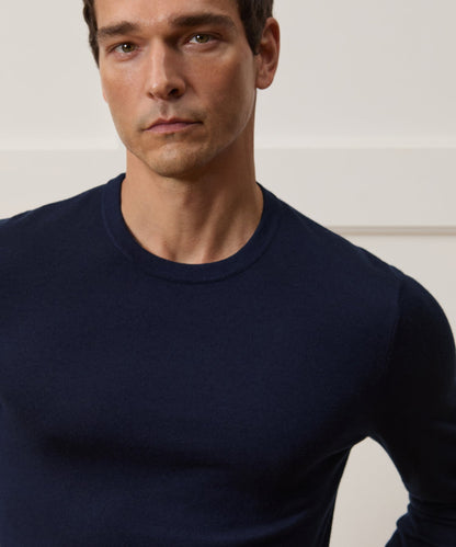 Silk-Cashmere Crewneck Sweater - Navy