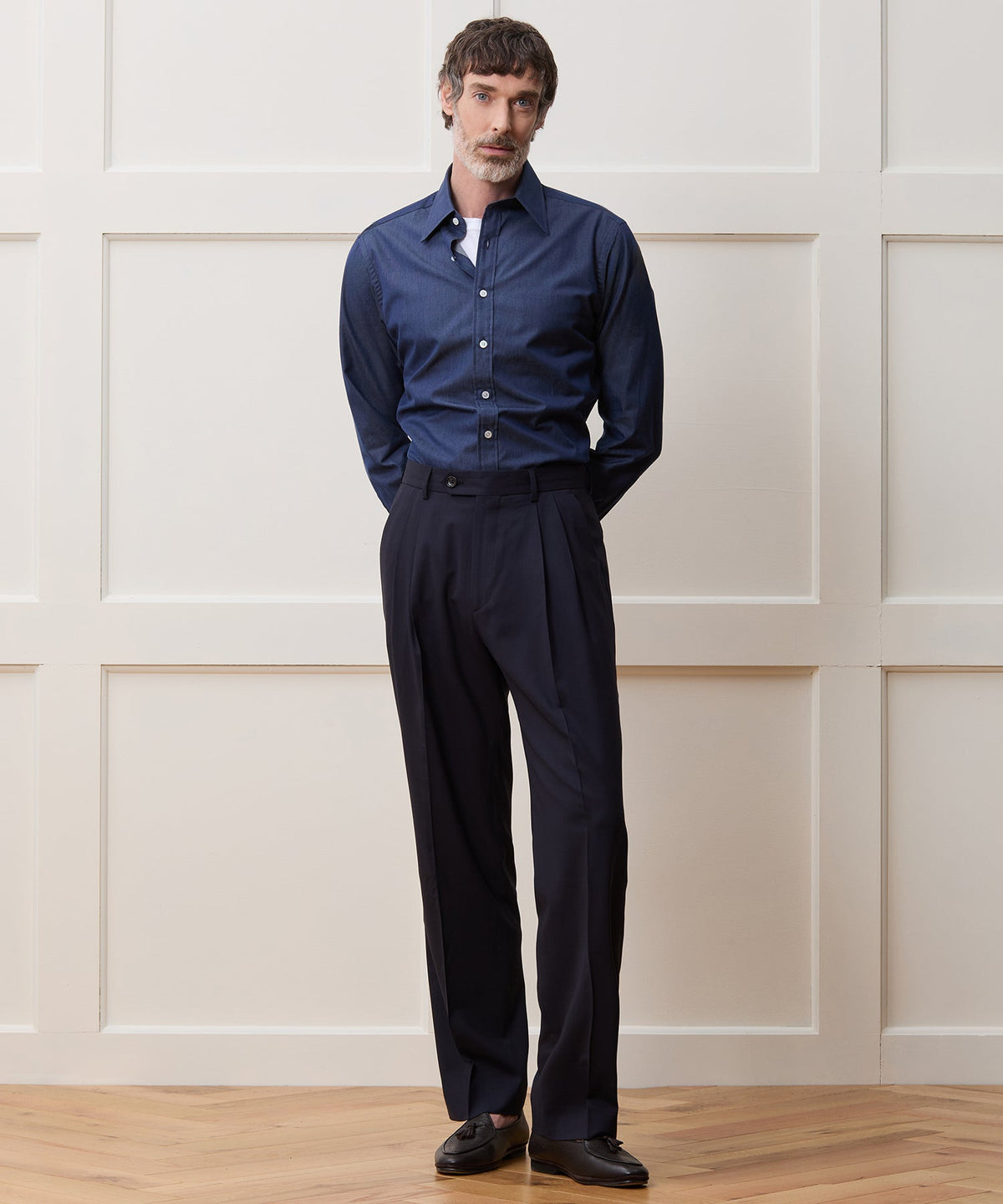 Hamilton + Todd Snyder Chambray Long Point Collar Dress Shirt - Dark Indigo
