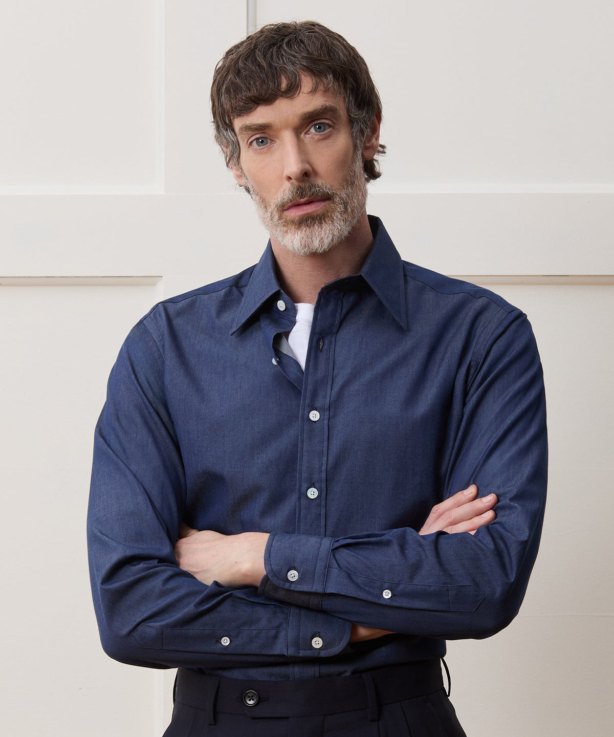 Hamilton + Todd Snyder Chambray Long Point Collar Dress Shirt - Dark Indigo