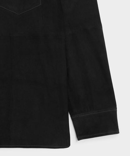 Italian Suede Western Shirt Jacket - Black