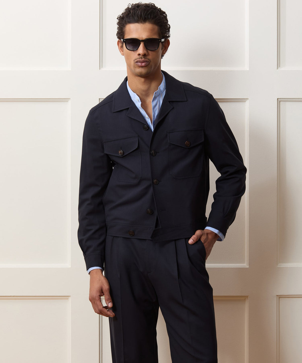 Tropical Wool Eisenhower Jacket - Navy