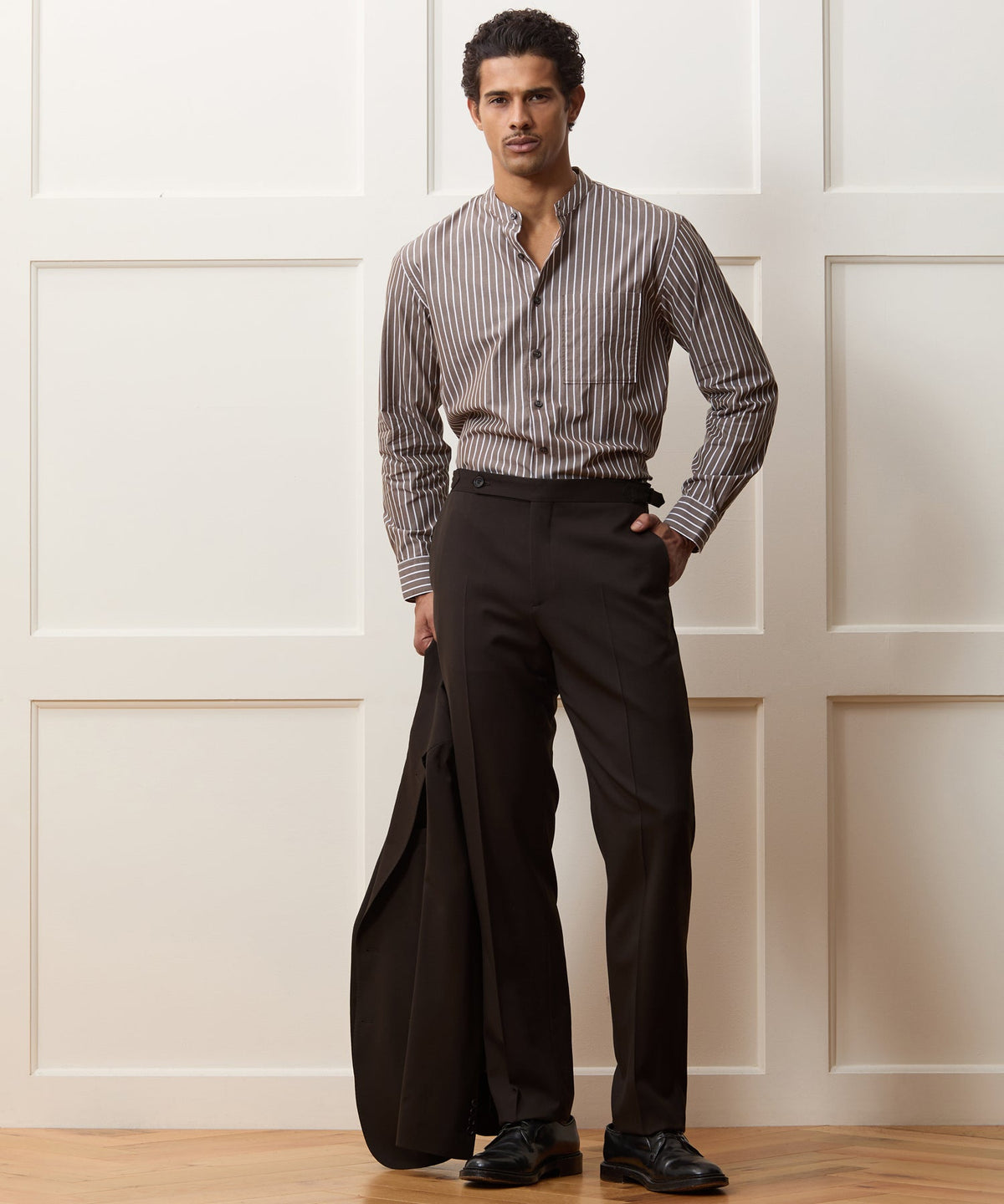 Italian Gabardine Side Tab Trouser - Caviar