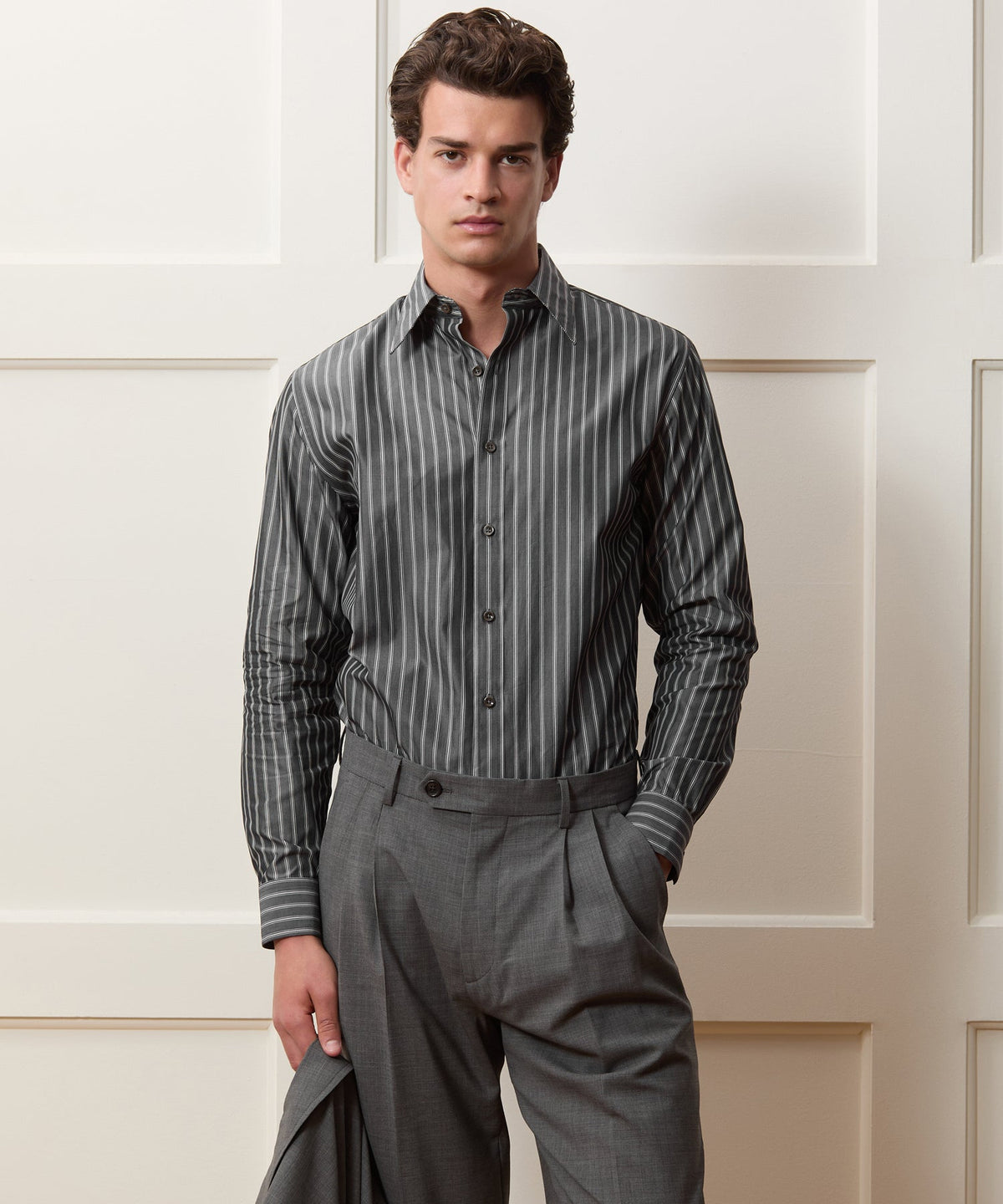 Poplin Long Point Collar Dress Shirt - Faded Black