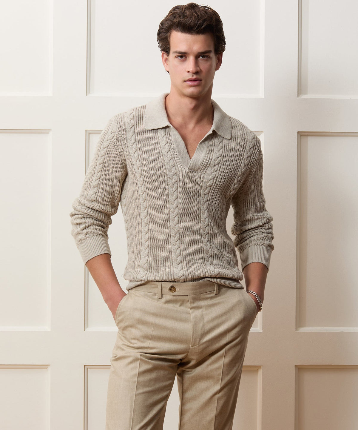 Beechwood Cable Knit Sweater Polo - Stone