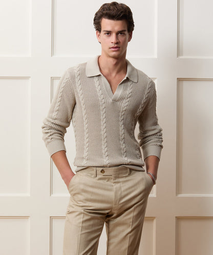 Beechwood Cable Knit Sweater Polo - Stone