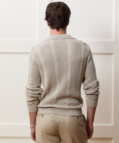 Beechwood Cable Knit Sweater Polo - Stone