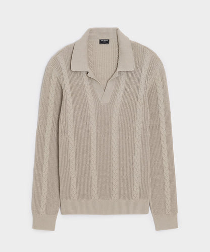 Beechwood Cable Knit Sweater Polo - Stone