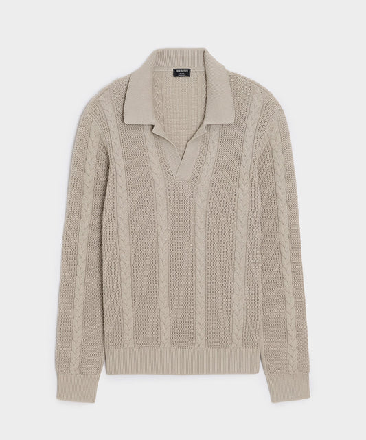 Beechwood Cable Knit Sweater Polo - Stone