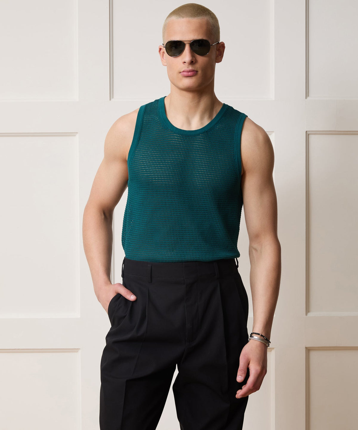 Luxe Mesh Tank - Teal Noir