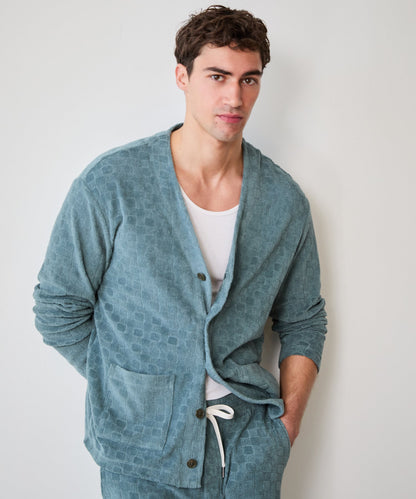 Tile Terry Cardigan - Green Pewter