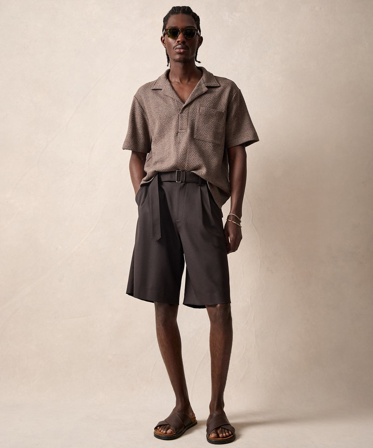 Relaxed Wool-Cotton Herringbone Montauk Polo - Burlap