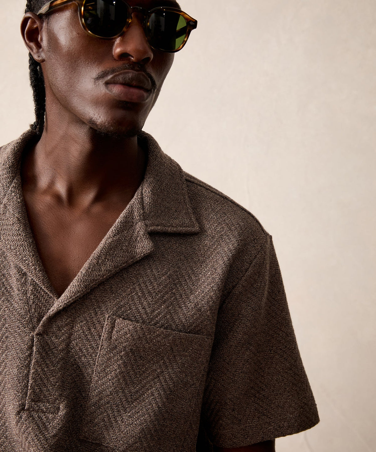 Relaxed Wool-Cotton Herringbone Montauk Polo - Burlap