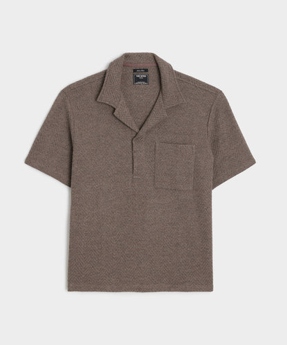 Relaxed Wool-Cotton Herringbone Montauk Polo - Burlap