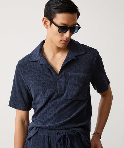 Jacquard Terry Montauk Polo - Classic Navy
