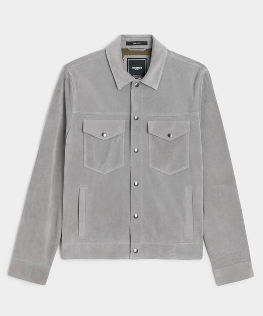 Italian Suede Dylan Jacket - Light Grey