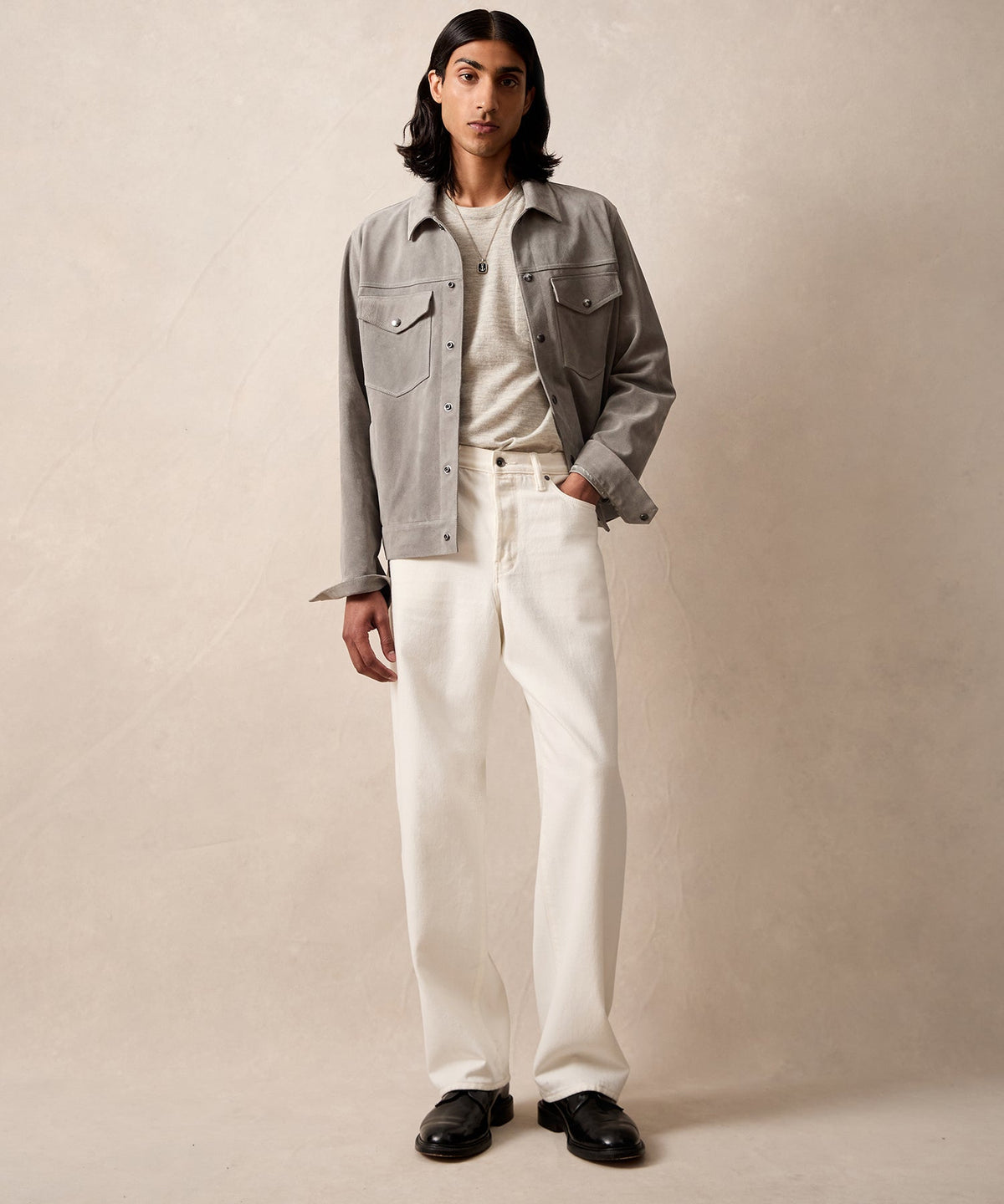 Italian Suede Dylan Jacket - Light Grey