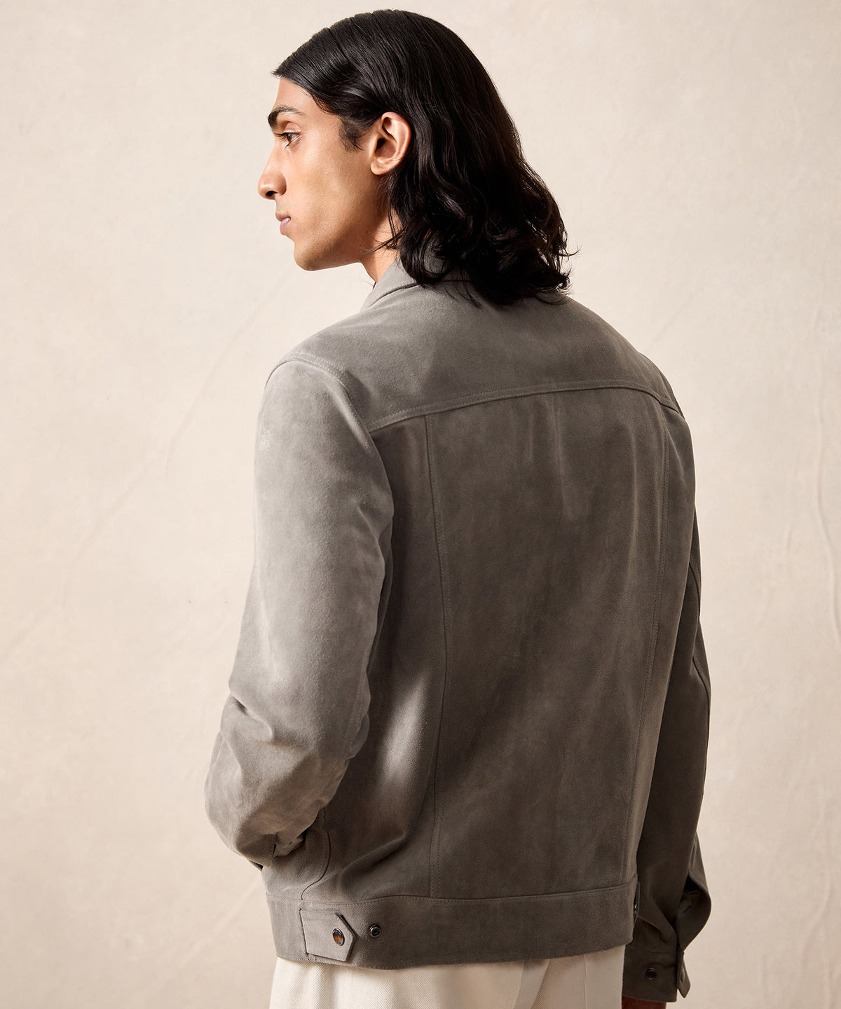 Italian Suede Dylan Jacket - Light Grey