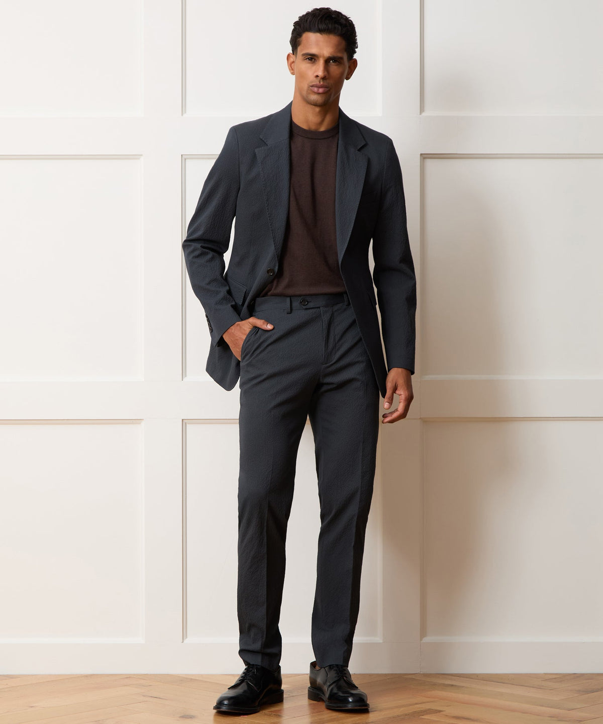 Italian Seersucker Sutton Trouser - Obsidian