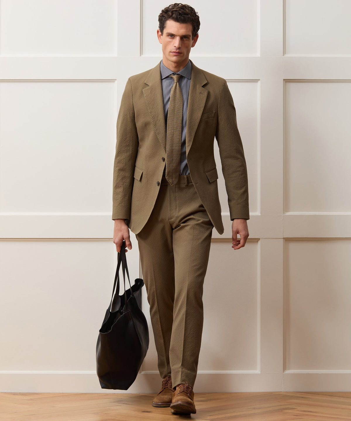 Italian Seersucker Sutton Trouser - Tan