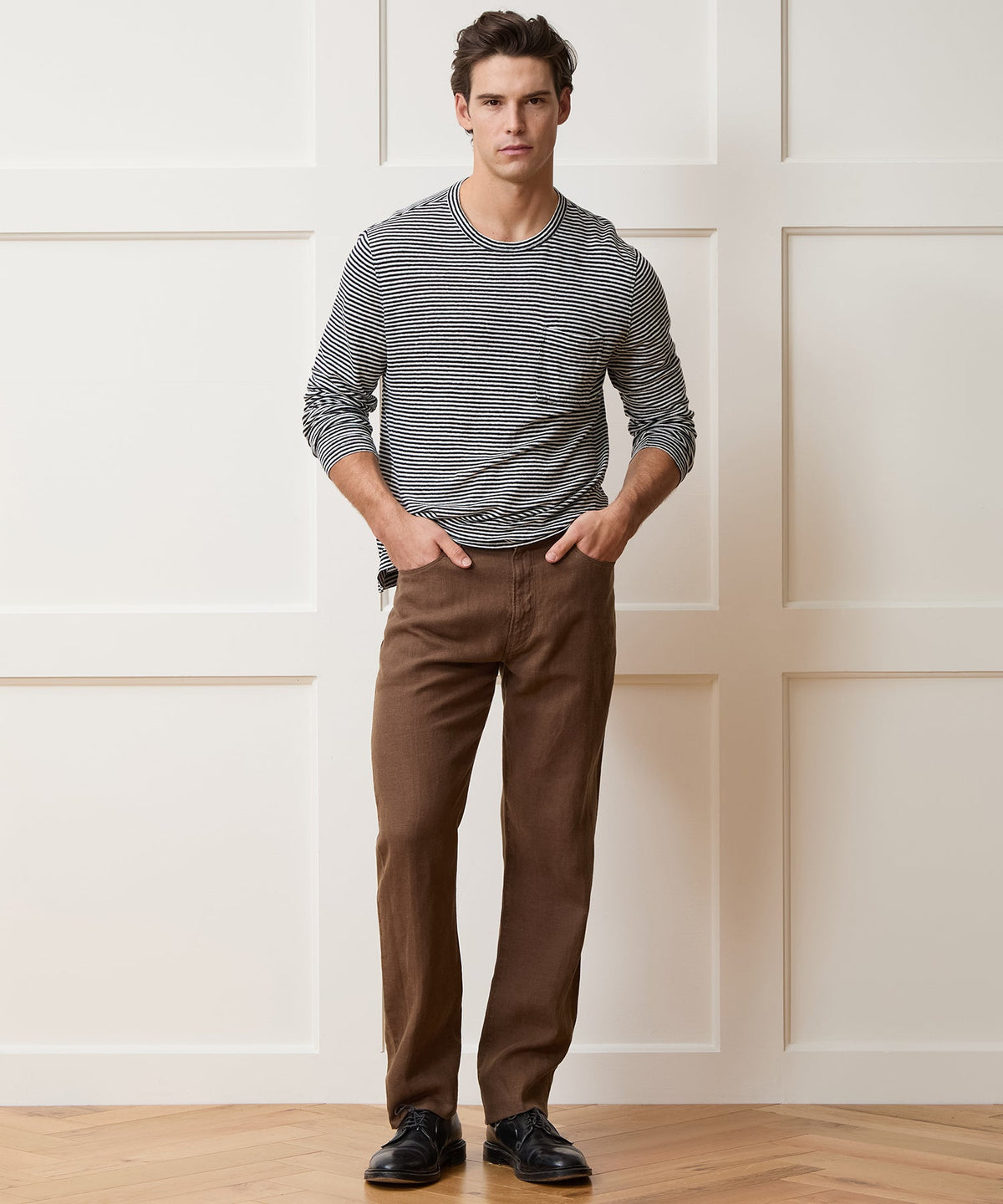 Straight Fit 5-Pocket Linen Pant - Cigar