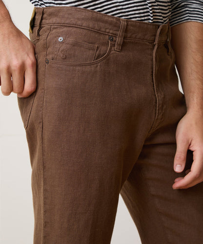 Straight Fit 5-Pocket Linen Pant - Cigar